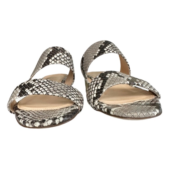 J. Crew Double-Strap Leather Slides In Faux Snakeskin Fold Glitter Heel Size 5 - Picture 3 of 10